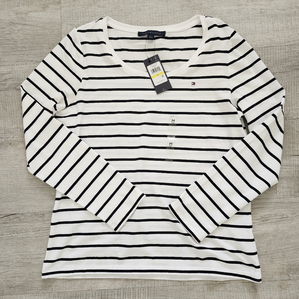 Tommy Hilfiger Women's Black and White Striped Top